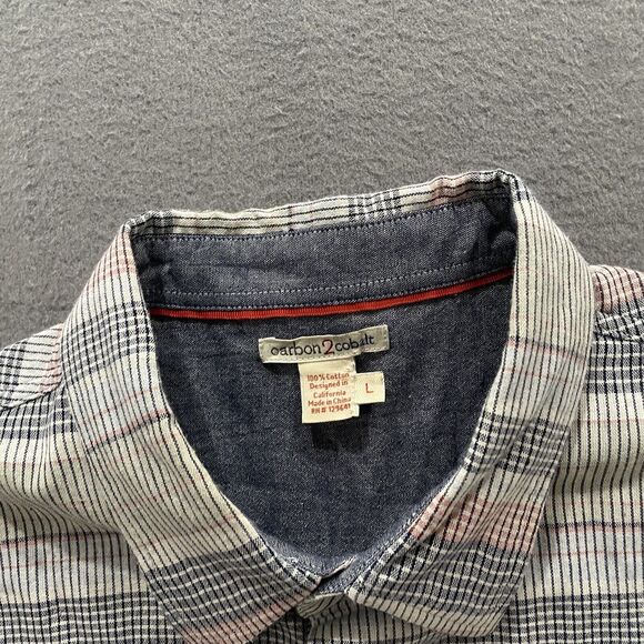 Carbon 2 Cobalt Shirt Mens Large Colorful Striped Chambray Cotton Camp Preppy - Picture 3 of 8